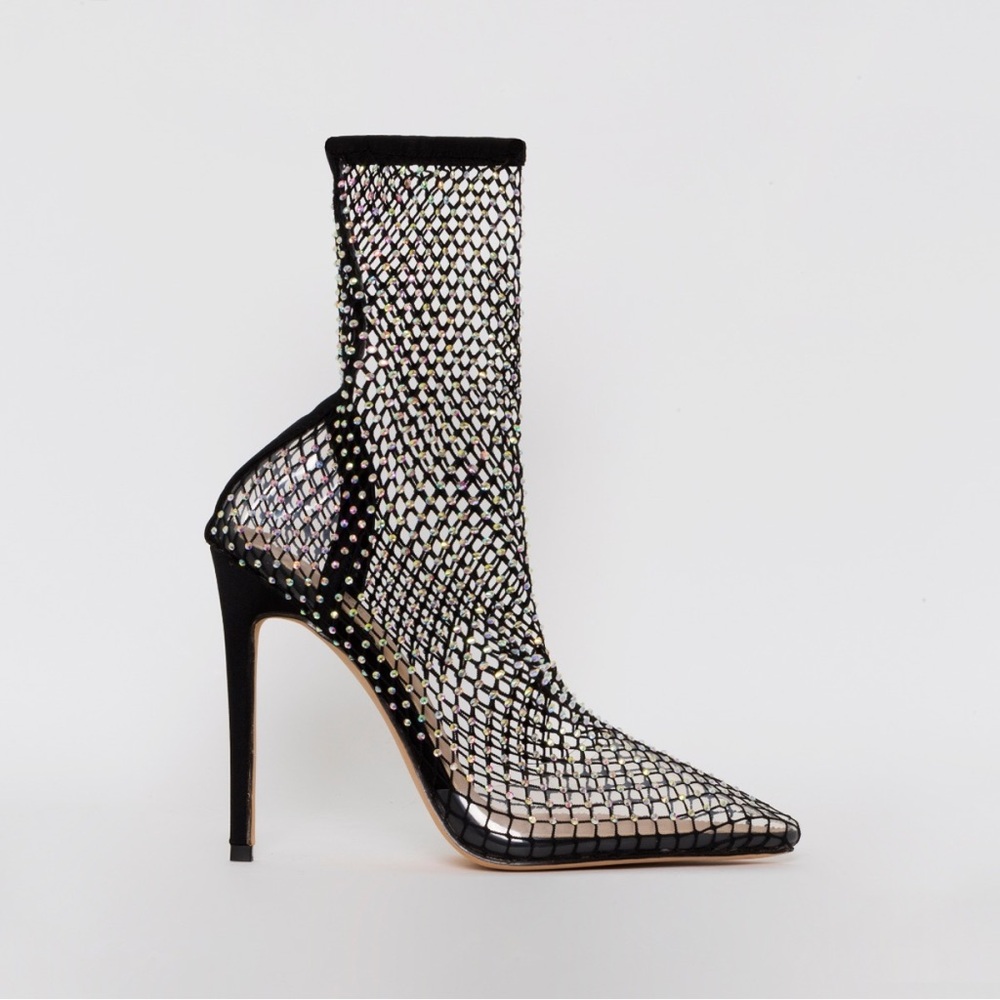 New!! KRYSTAL BLACK DIAMANTE FISHNET HEELS 8.5 - Picture 5 of 11